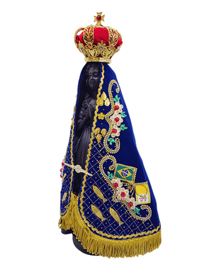 Imagem de Nossa Senhora Aparecida com Manto da Pesca Milagrosa 300 anos de Benção 42 cm