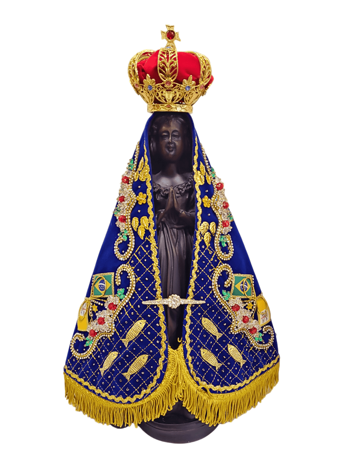 Imagem de Nossa Senhora Aparecida com Manto da Pesca Milagrosa 300 anos de Benção 42 cm